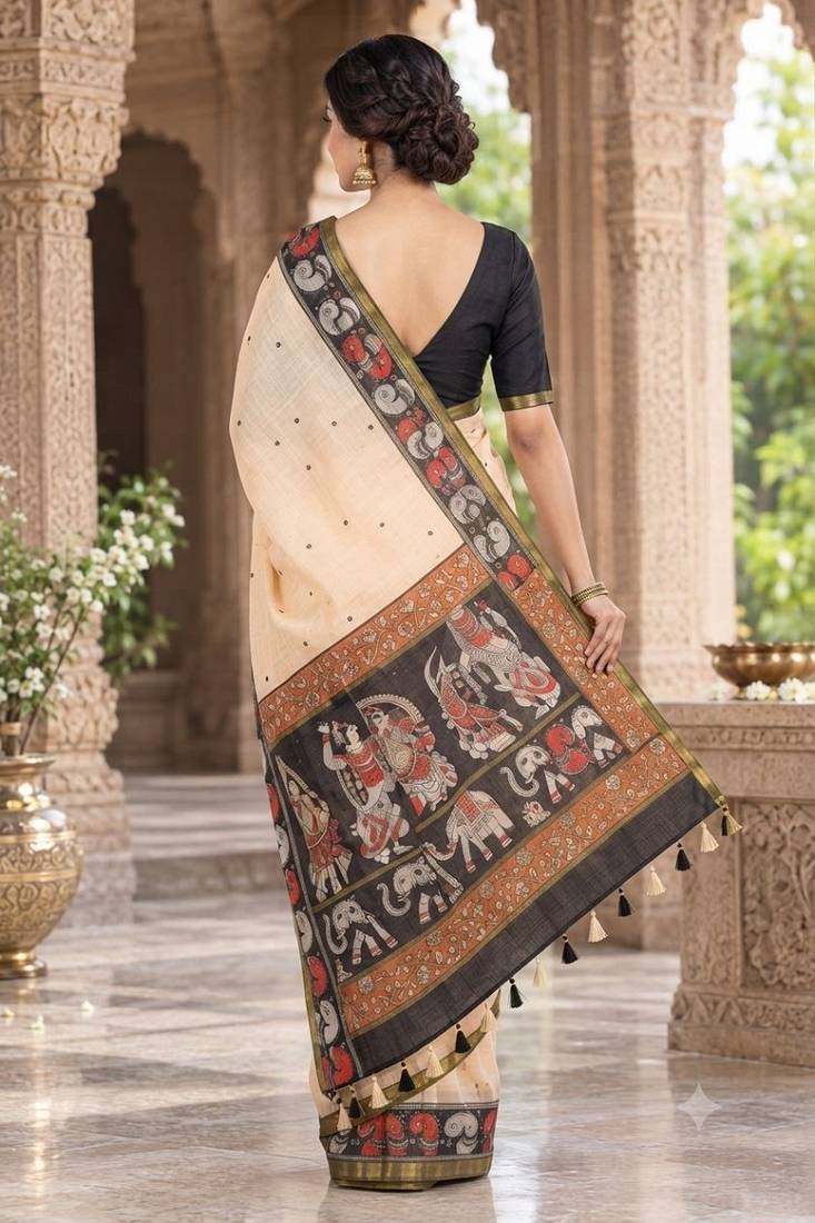 cotton blend saree with elegant printed design for festive & casual wear
