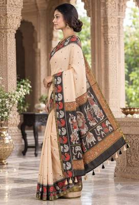 cotton blend saree with elegant printed design for festive & casual wear 3
