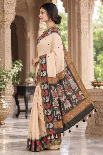 cotton blend saree with elegant printed design for festive & casual wear
