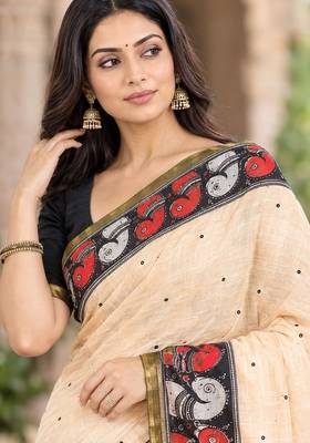 cotton blend saree with elegant printed design for festive & casual wear 4