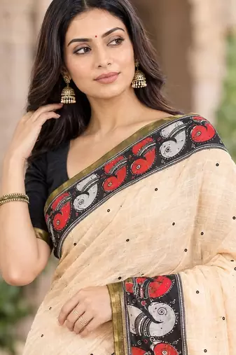cotton blend saree with elegant printed design for festive & casual wear