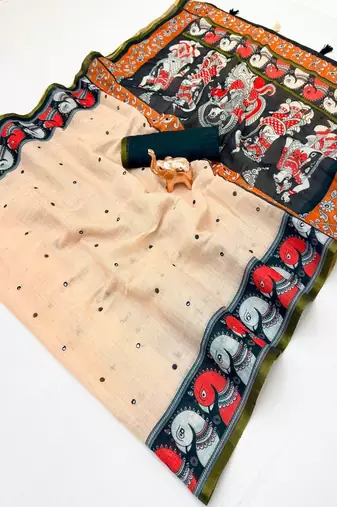 cotton blend saree with elegant printed design for festive & casual wear