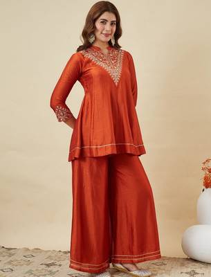 Orange color smart vichitra silk fabric beautiful partywear salwar kameez 5