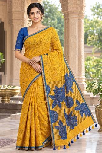 cotton blend saree with elegant printed design for festive & casual wear