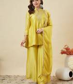 Yellow color smart vichitra silk fabric beautiful partywear salwar kameez