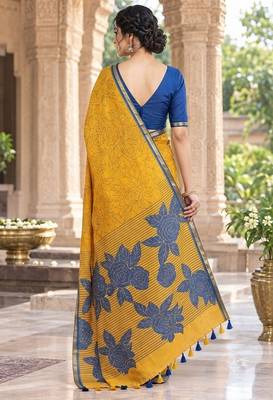 cotton blend saree with elegant printed design for festive & casual wear 2