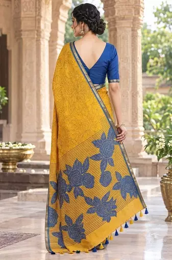cotton blend saree with elegant printed design for festive & casual wear