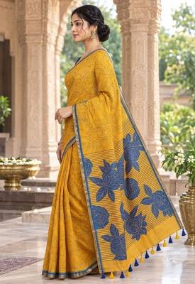 cotton blend saree with elegant printed design for festive & casual wear 3