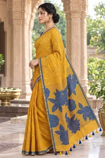 cotton blend saree with elegant printed design for festive & casual wear