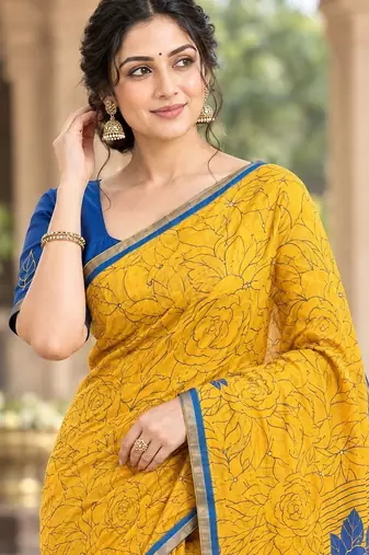 cotton blend saree with elegant printed design for festive & casual wear