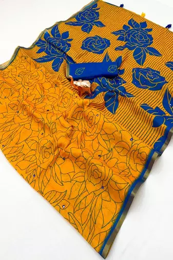cotton blend saree with elegant printed design for festive & casual wear