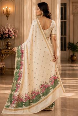 cotton blend saree with elegant printed design for festive & casual wear 2