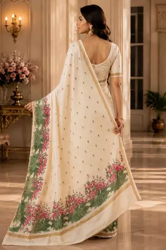 cotton blend saree with elegant printed design for festive & casual wear