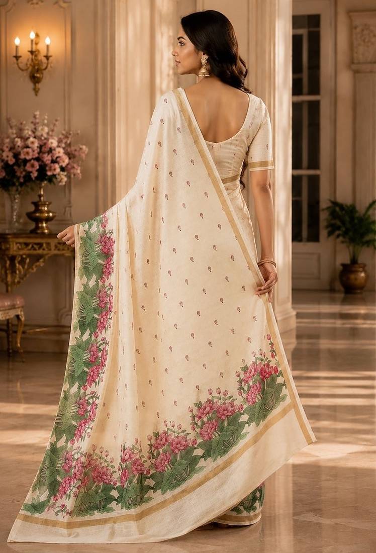 cotton blend saree with elegant printed design for festive & casual wear