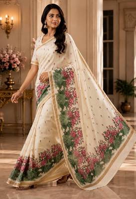 cotton blend saree with elegant printed design for festive & casual wear 3