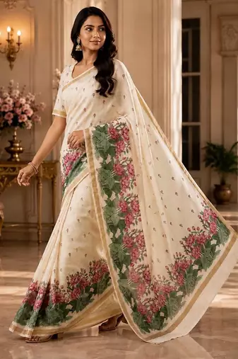 cotton blend saree with elegant printed design for festive & casual wear