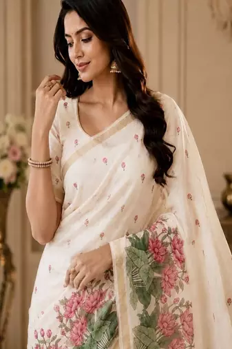 cotton blend saree with elegant printed design for festive & casual wear