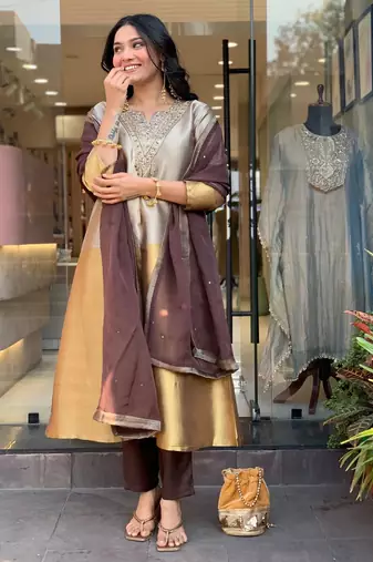 Grey color smart viscose silk fabric beautiful partywear salwar kameez