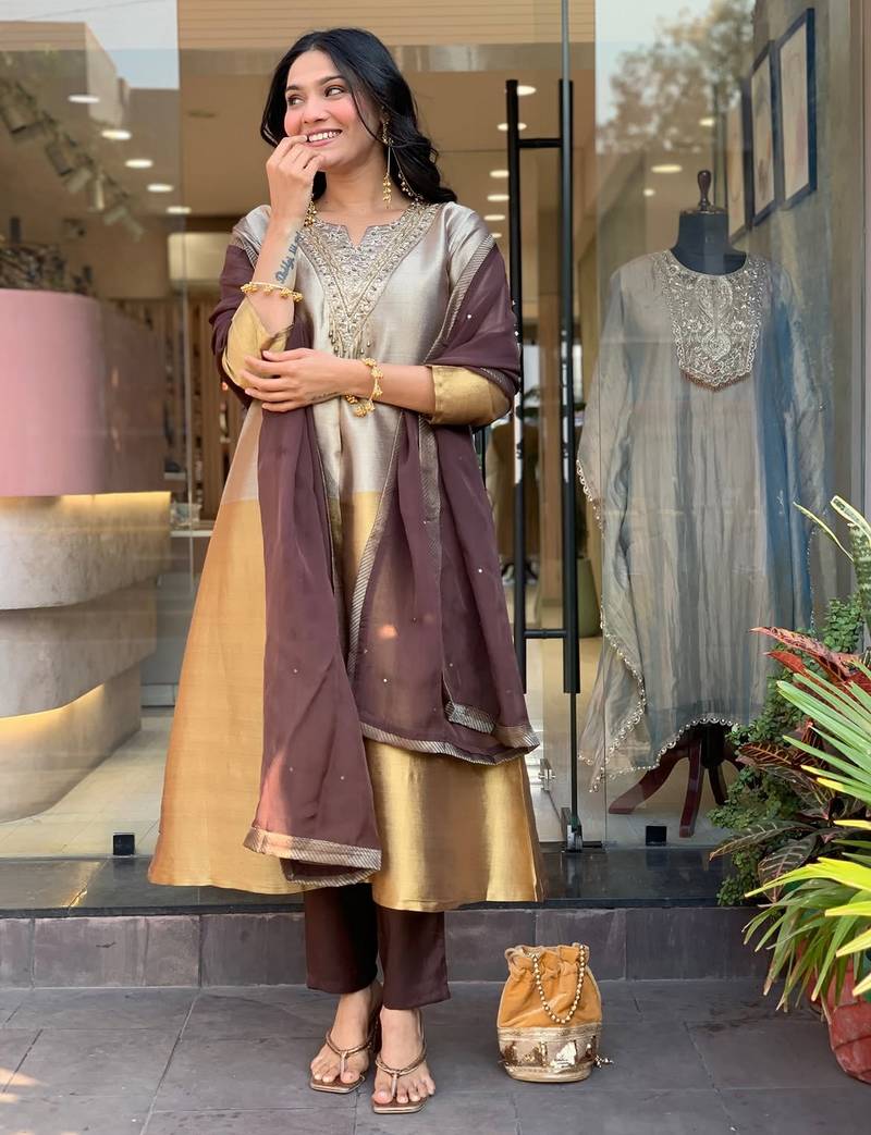 Grey color smart viscose silk fabric beautiful partywear salwar kameez