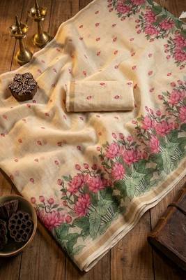 cotton blend saree with elegant printed design for festive & casual wear 5
