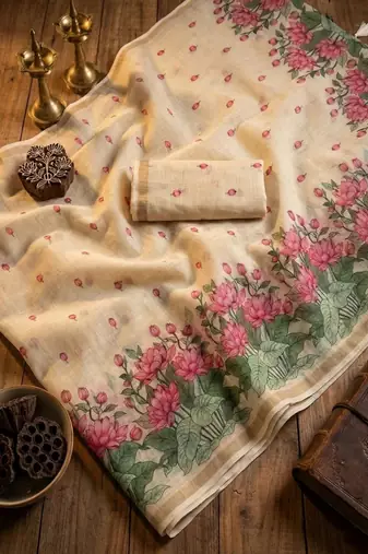 cotton blend saree with elegant printed design for festive & casual wear