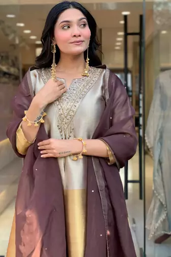 Grey color smart viscose silk fabric beautiful partywear salwar kameez