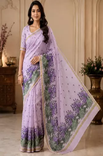 cotton blend saree with elegant printed design for festive & casual wear