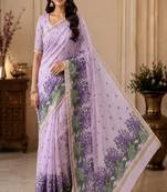 cotton blend saree with elegant printed design for festive & casual wear