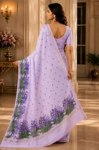 cotton blend saree with elegant printed design for festive & casual wear