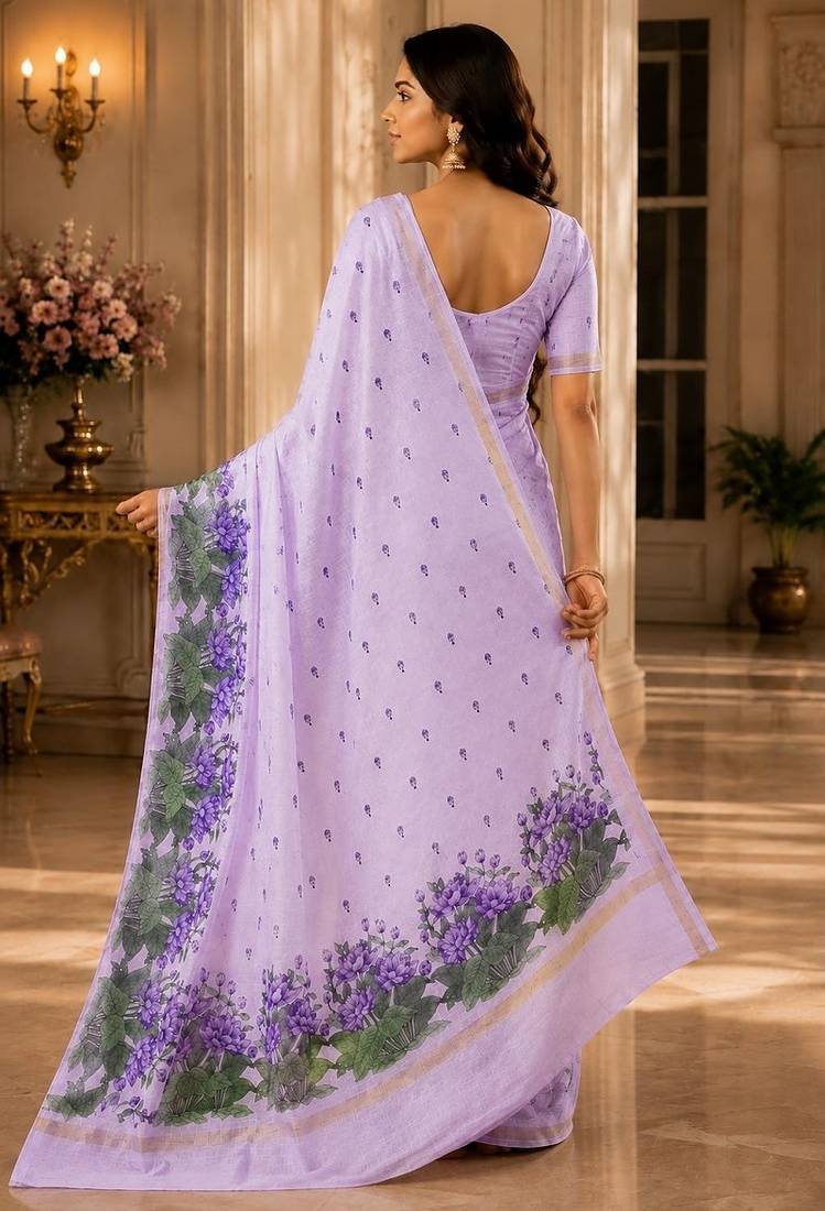 cotton blend saree with elegant printed design for festive & casual wear