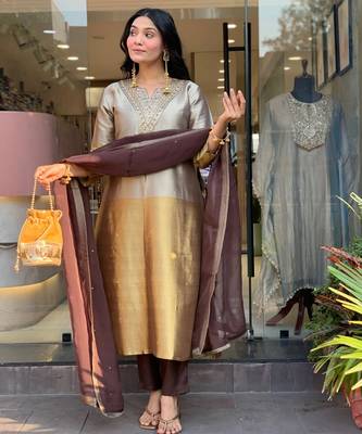 Grey color smart viscose silk fabric beautiful partywear salwar kameez 4