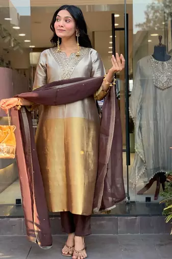 Grey color smart viscose silk fabric beautiful partywear salwar kameez
