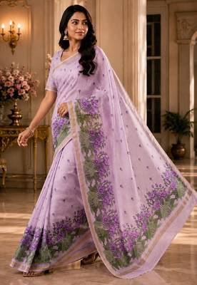 cotton blend saree with elegant printed design for festive & casual wear 3