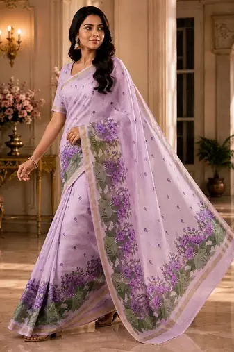 cotton blend saree with elegant printed design for festive & casual wear