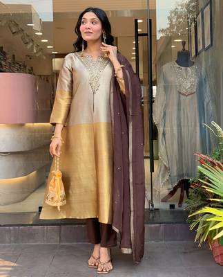 Grey color smart viscose silk fabric beautiful partywear salwar kameez 5