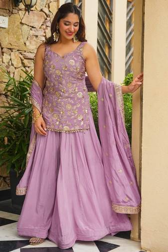 Lavender color smart kajo silk fabric beautiful partywear salwar kameez