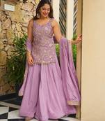 Lavender color smart kajo silk fabric beautiful partywear salwar kameez
