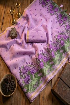 cotton blend saree with elegant printed design for festive & casual wear 5