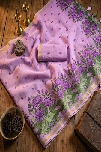 cotton blend saree with elegant printed design for festive & casual wear
