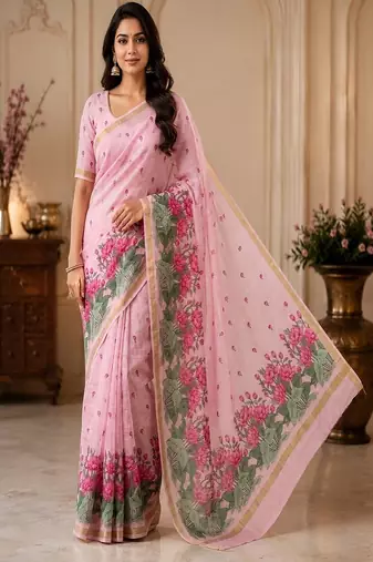 cotton blend saree with elegant printed design for festive & casual wear