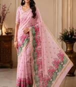 cotton blend saree with elegant printed design for festive & casual wear