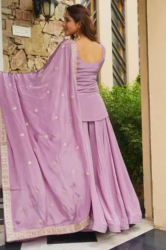 Lavender color smart kajo silk fabric beautiful partywear salwar kameez