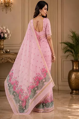 cotton blend saree with elegant printed design for festive & casual wear