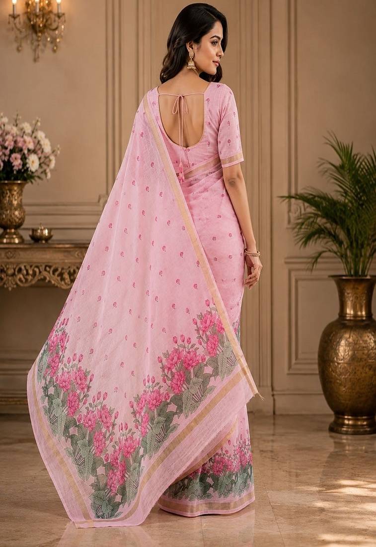 cotton blend saree with elegant printed design for festive & casual wear