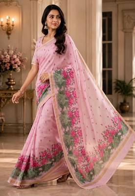 cotton blend saree with elegant printed design for festive & casual wear 3