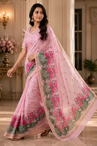 cotton blend saree with elegant printed design for festive & casual wear