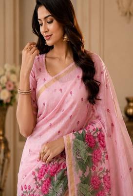 cotton blend saree with elegant printed design for festive & casual wear 4