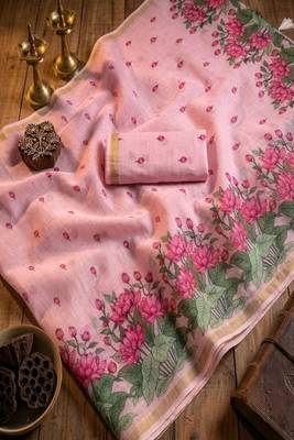 cotton blend saree with elegant printed design for festive & casual wear 5