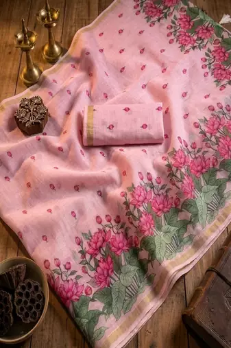 cotton blend saree with elegant printed design for festive & casual wear