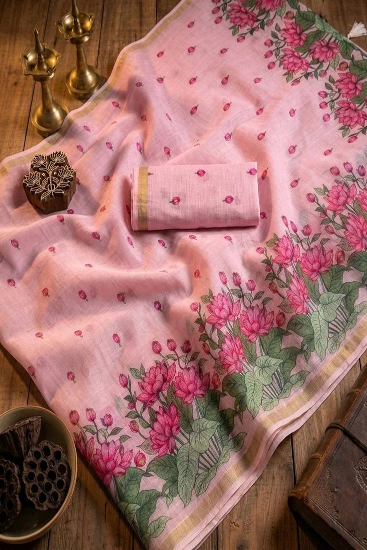 cotton blend saree with elegant printed design for festive & casual wear